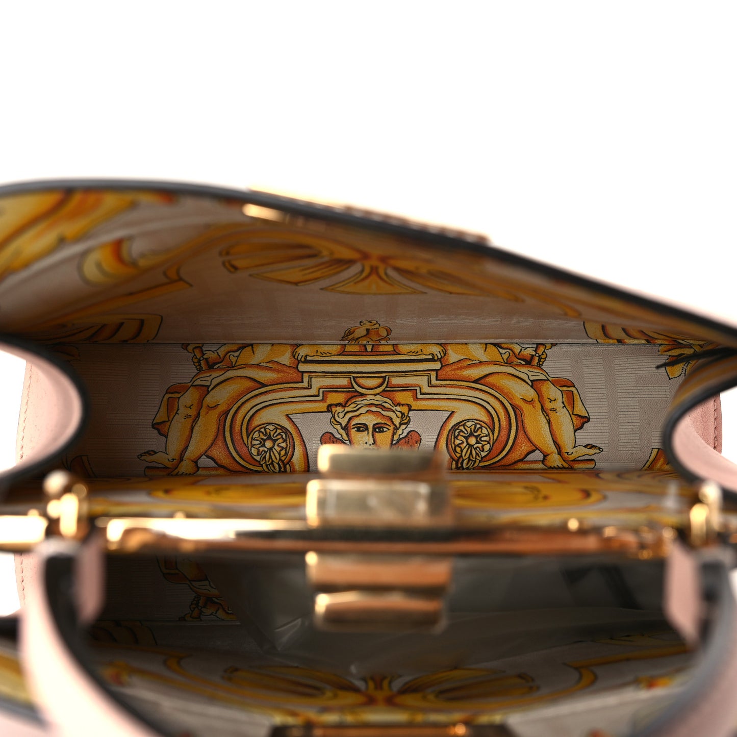 X VERSACE Vitello Seta Nappa Fendace FF Baroque Small Peekaboo I SEE U Satchel Rosa Confetto White Gold