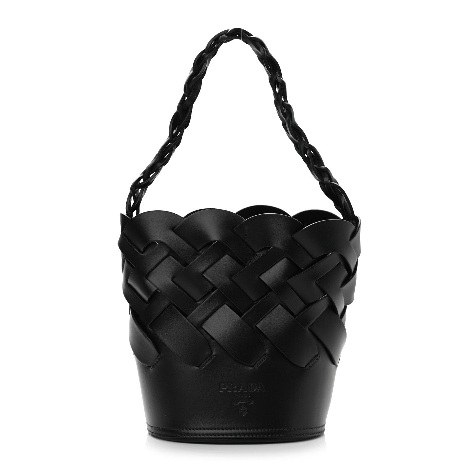 Prada Vitello Intreccio Bucket Bag Black 3 of 11