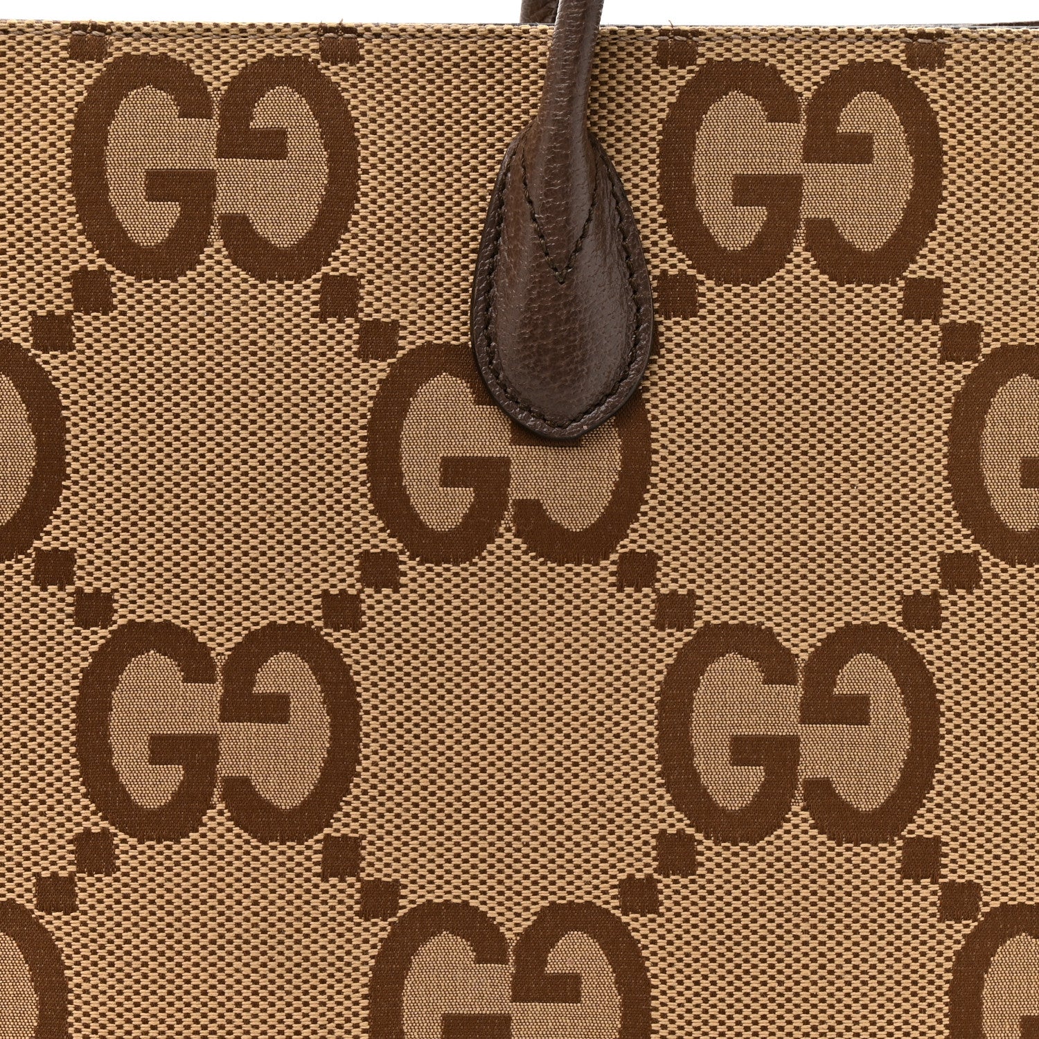Gucci Monogram Jumbo GG Textured Dollar Calfskin Web Tote Bag Camel Ebony New Acero 8 of 16