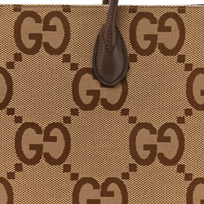 Gucci Monogram Jumbo GG Textured Dollar Calfskin Web Tote Bag Camel Ebony New Acero 8 of 16