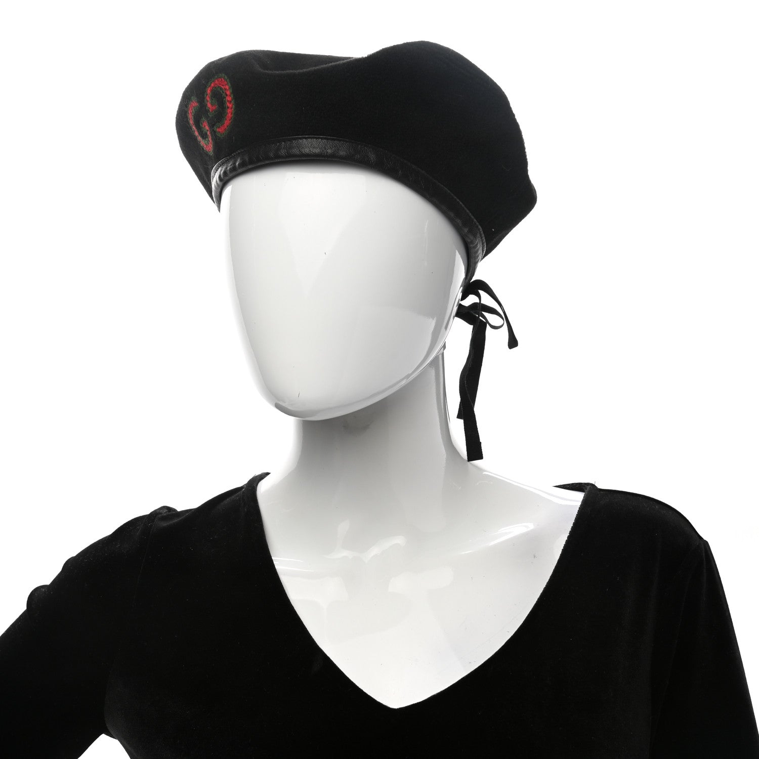 Gucci Felt Embroidered GG Patch Beret Hat L Black 2 of 8