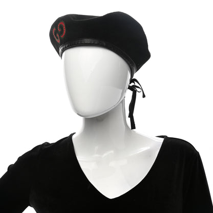 Gucci Felt Embroidered GG Patch Beret Hat L Black 2 of 8