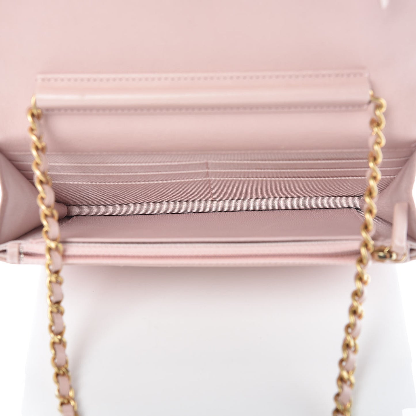 Calfskin Chevron Quilted Wallet On Chain WOC Pink