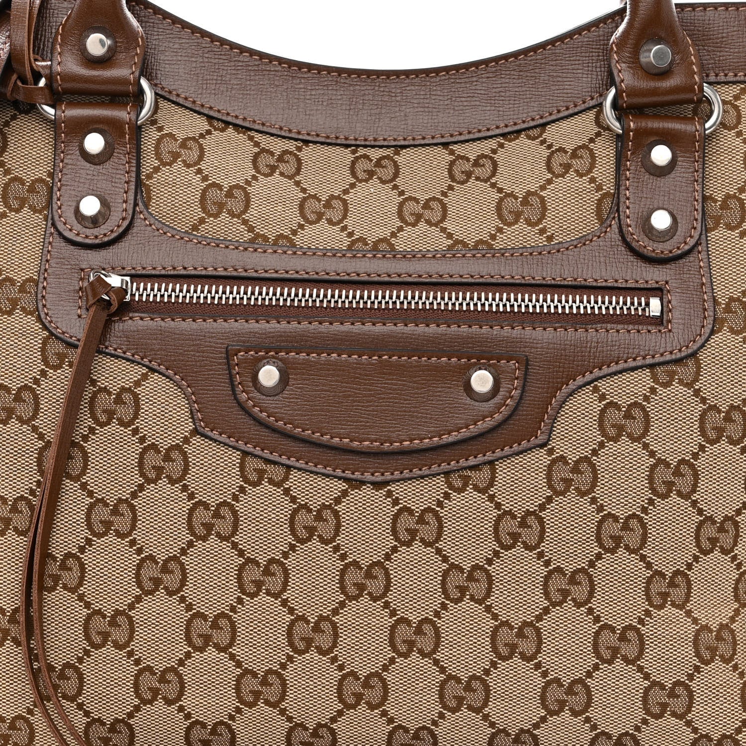Balenciaga X GUCCI GG Monogram Azalea Calfskin Neo Classic Silver Hardware Medium City Beige Ebony Brown Sugar 9 of 11