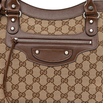 Balenciaga X GUCCI GG Monogram Azalea Calfskin Neo Classic Silver Hardware Medium City Beige Ebony Brown Sugar 9 of 11