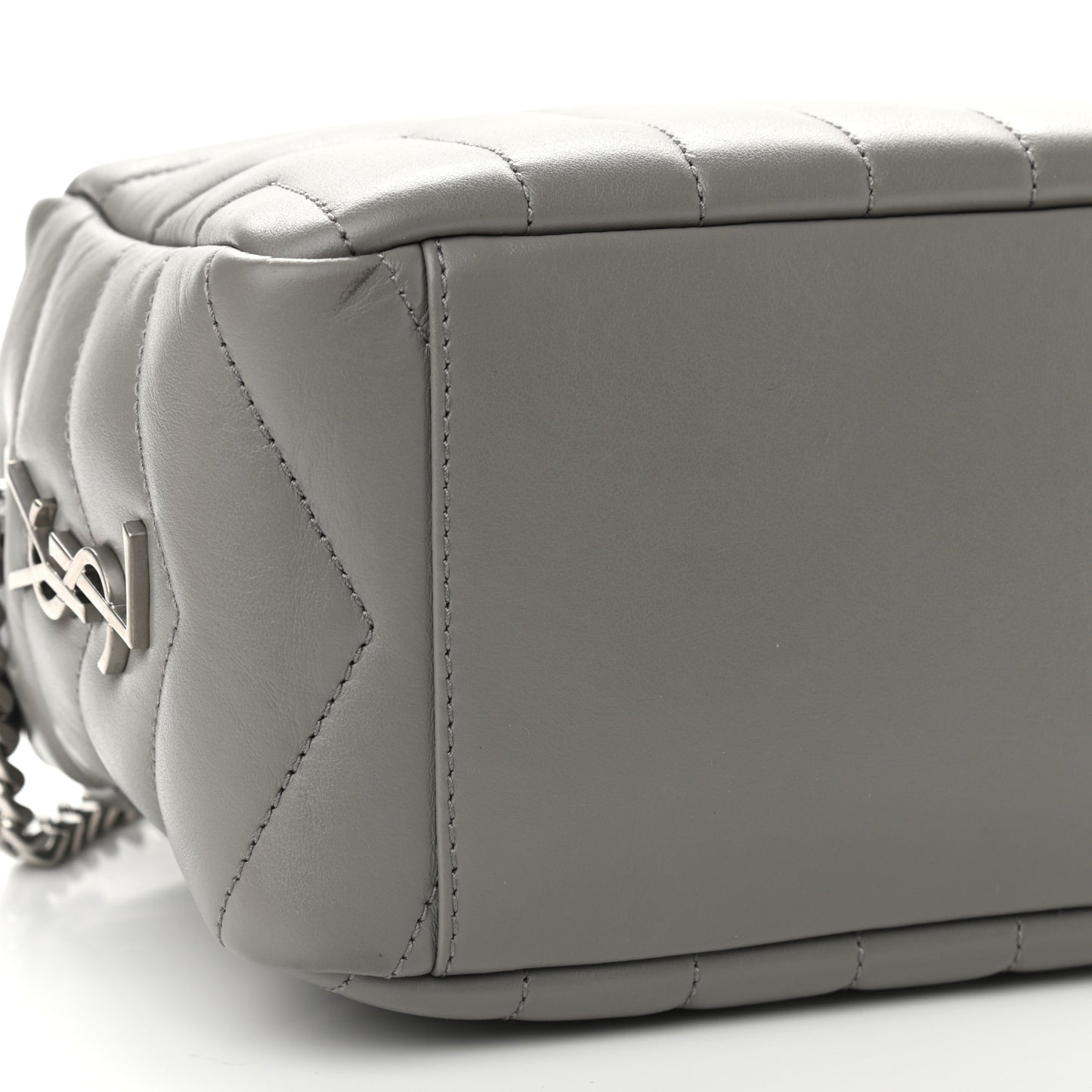 Calfskin Y Quilted Monogram Small Loulou Bowling Bag Light Gray