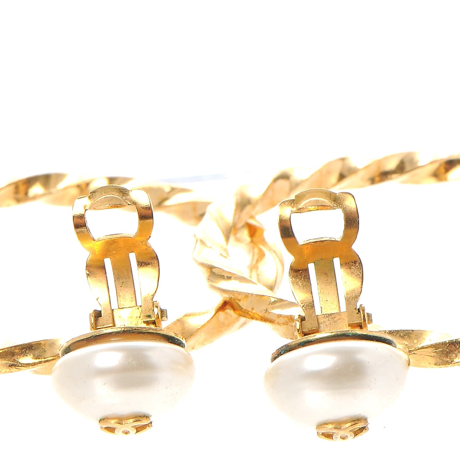 Chanel Pearl CC Twist Large Hoop Clip On Earrings Gold 3 of 5