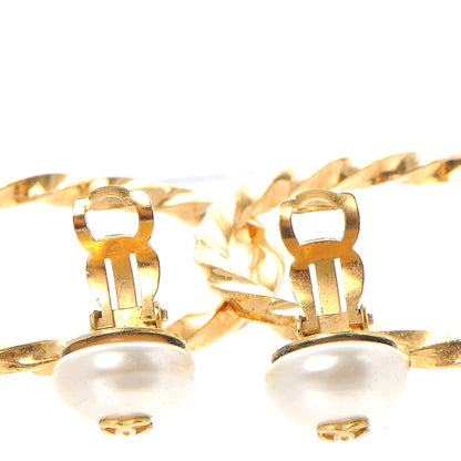 Chanel Pearl CC Twist Large Hoop Clip On Earrings Gold 3 of 5