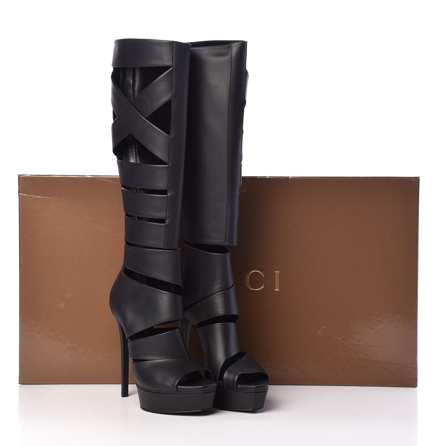 Gucci Calfskin Helena Tall Cutout Boots 37 Black 8 of 8
