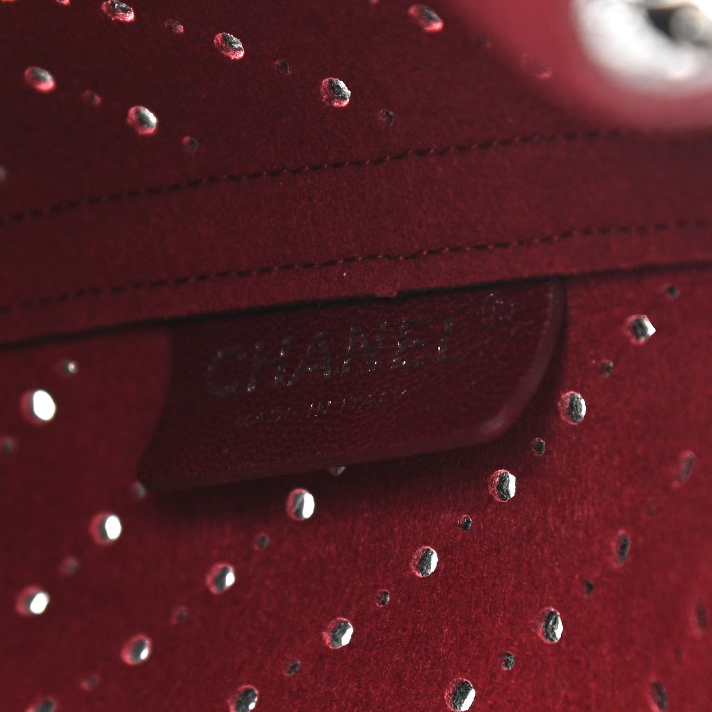 Caviar Perforated Drawstring CC Bag Black Burgundy