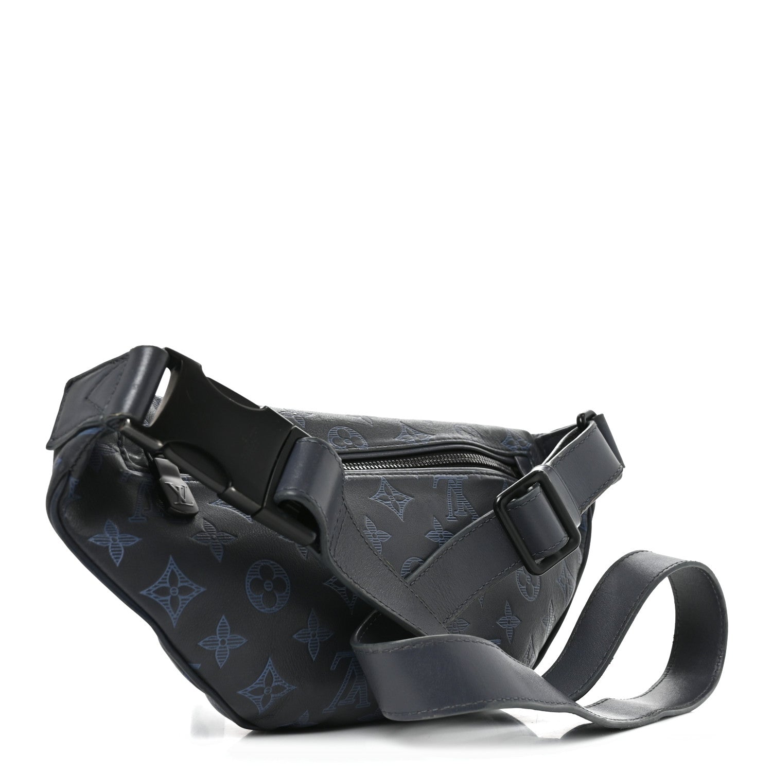 Louis Vuitton Calfskin Monogram Shadow Discovery Bumbag PM Navy Blue 3 of 9