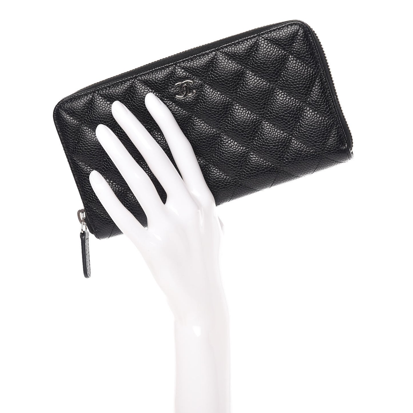 Caviar Quilted Large Gusset Zip Around Wallet Black