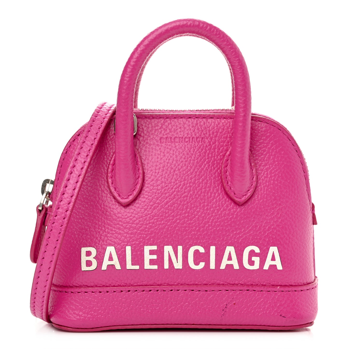 Grained Calfskin Logo Mini Ville Top Handle Bag Fuchsia White