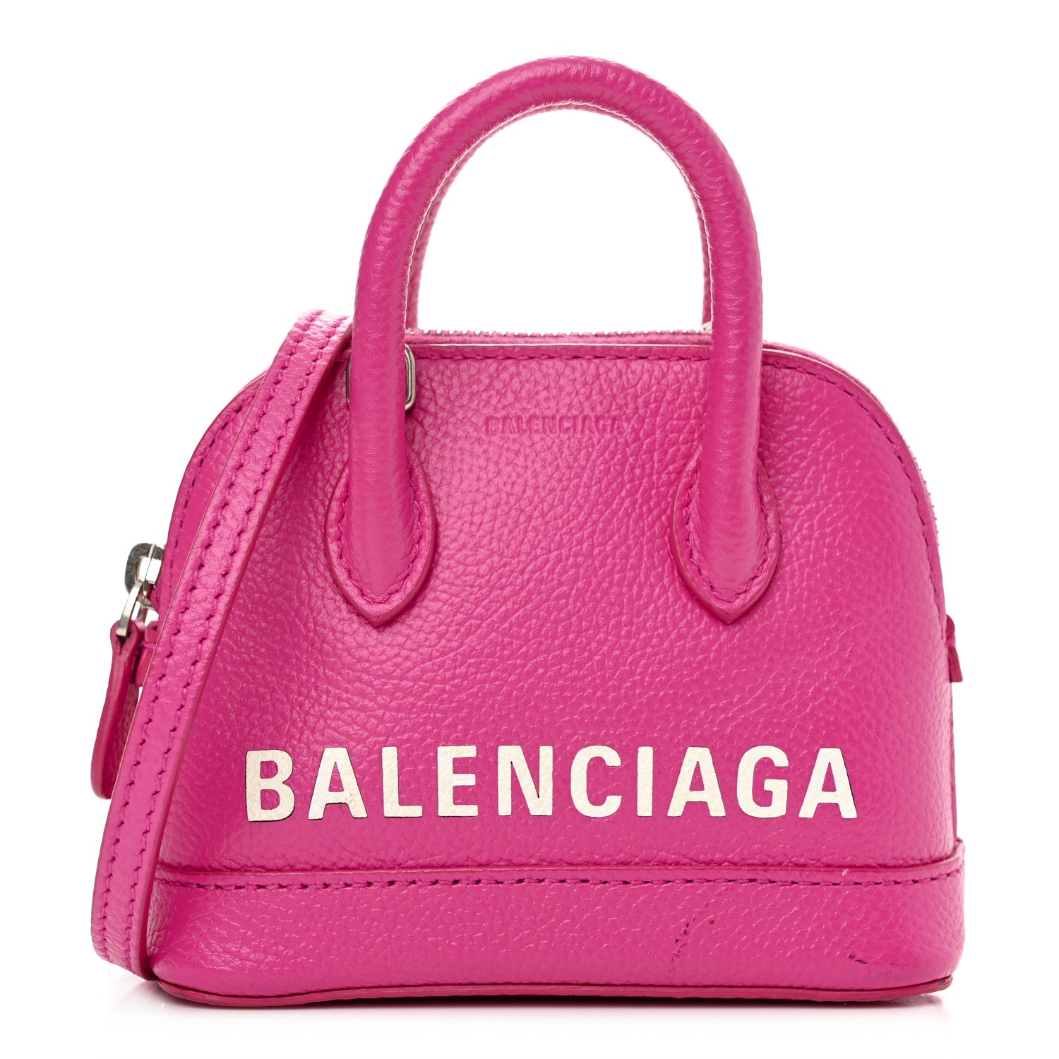 Balenciaga Grained Calfskin Logo Mini Ville Top Handle Bag Fuchsia White 1 of 13