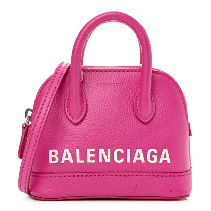 Balenciaga Grained Calfskin Logo Mini Ville Top Handle Bag Fuchsia White 1 of 13