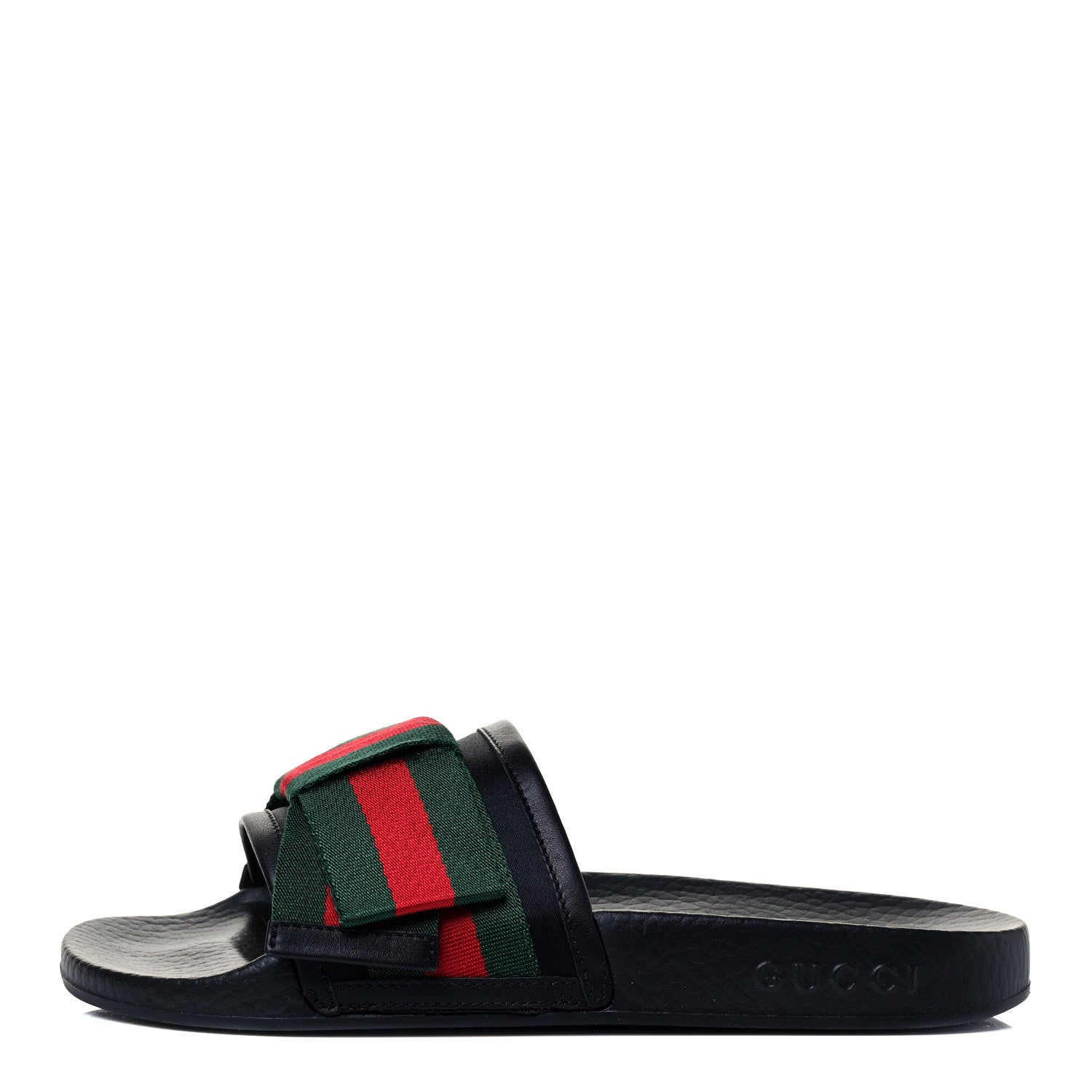 Gucci Satin Web Bow Slide Sandals 36 Black 1 of 5