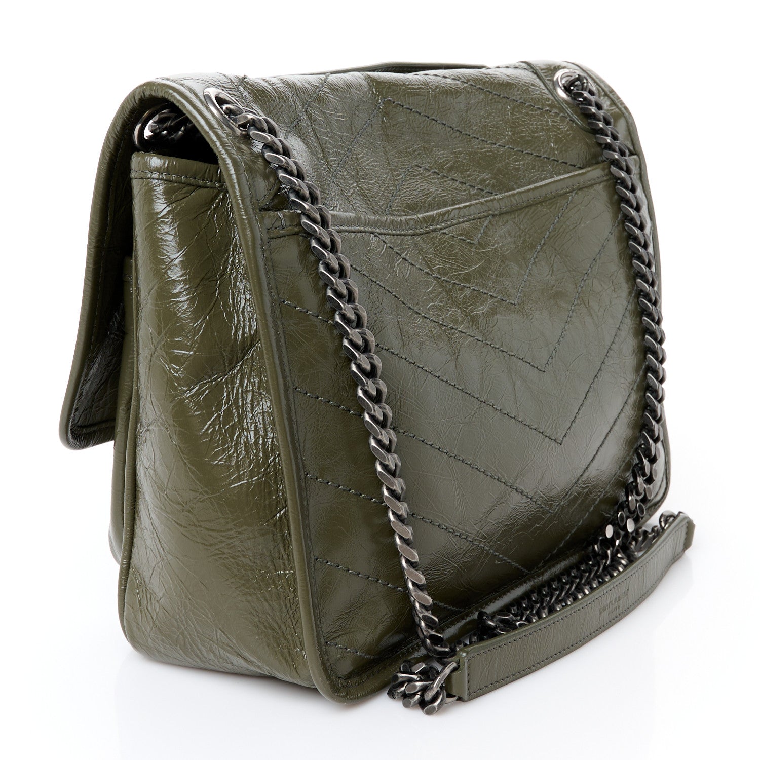Saint Laurent Crinkled Lambskin Matelasse Monogram Medium Niki Chain Satchel Military Olive 2 of 7