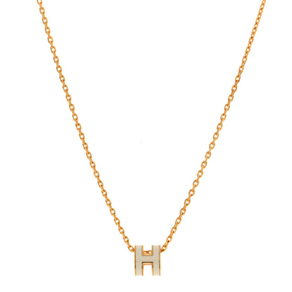 Hermes Lacquered Gold Mini Pop H Pendant Necklace White 1 of 7