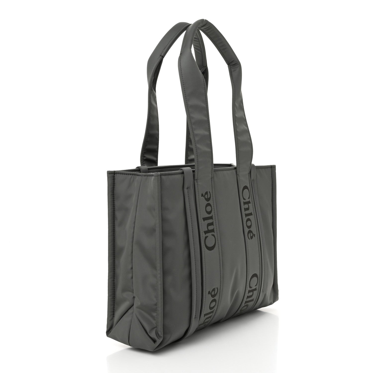 Chloe Recycled Nylon Medium Woody Ribbon Tote Elephant Grey 3 of 9