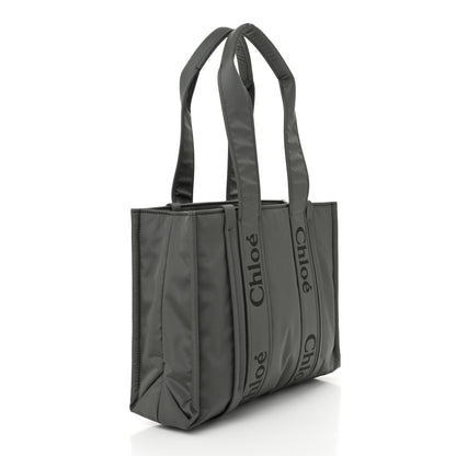 Chloe Recycled Nylon Medium Woody Ribbon Tote Elephant Grey 3 of 9