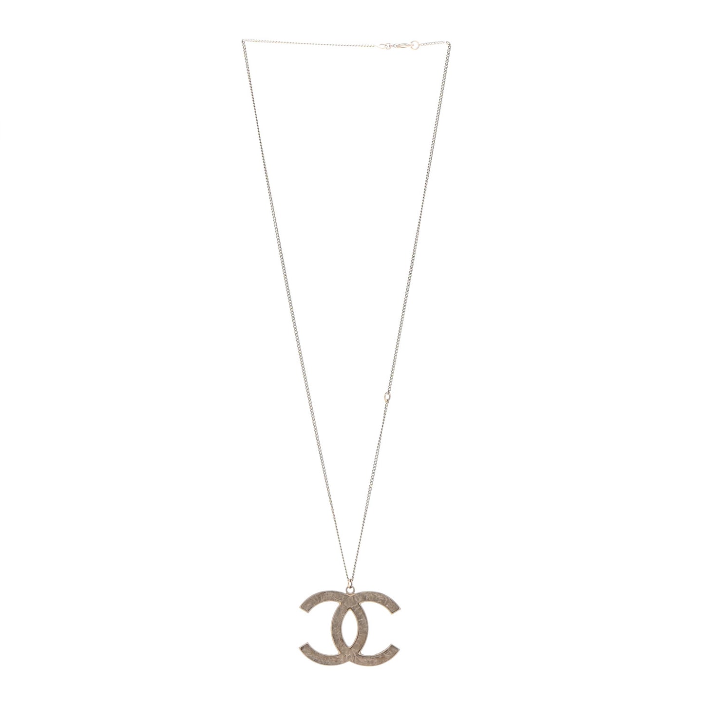 Metal Textured CC Pendant Necklace Gold