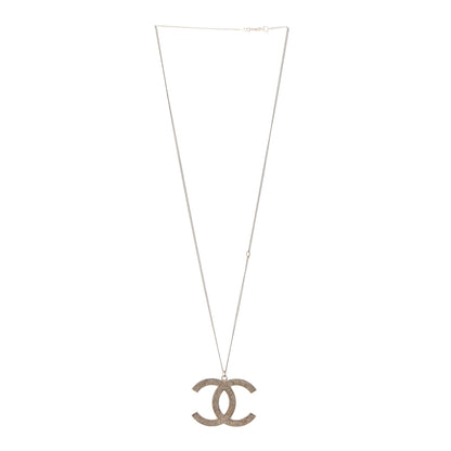 Chanel Metal Textured CC Pendant Necklace Gold 3 of 5