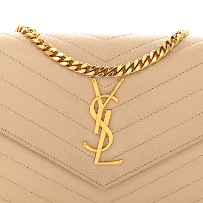 Saint Laurent Grain De Poudre Matelasse Chevron Monogram Chain Wallet Deep Beige 8 of 11
