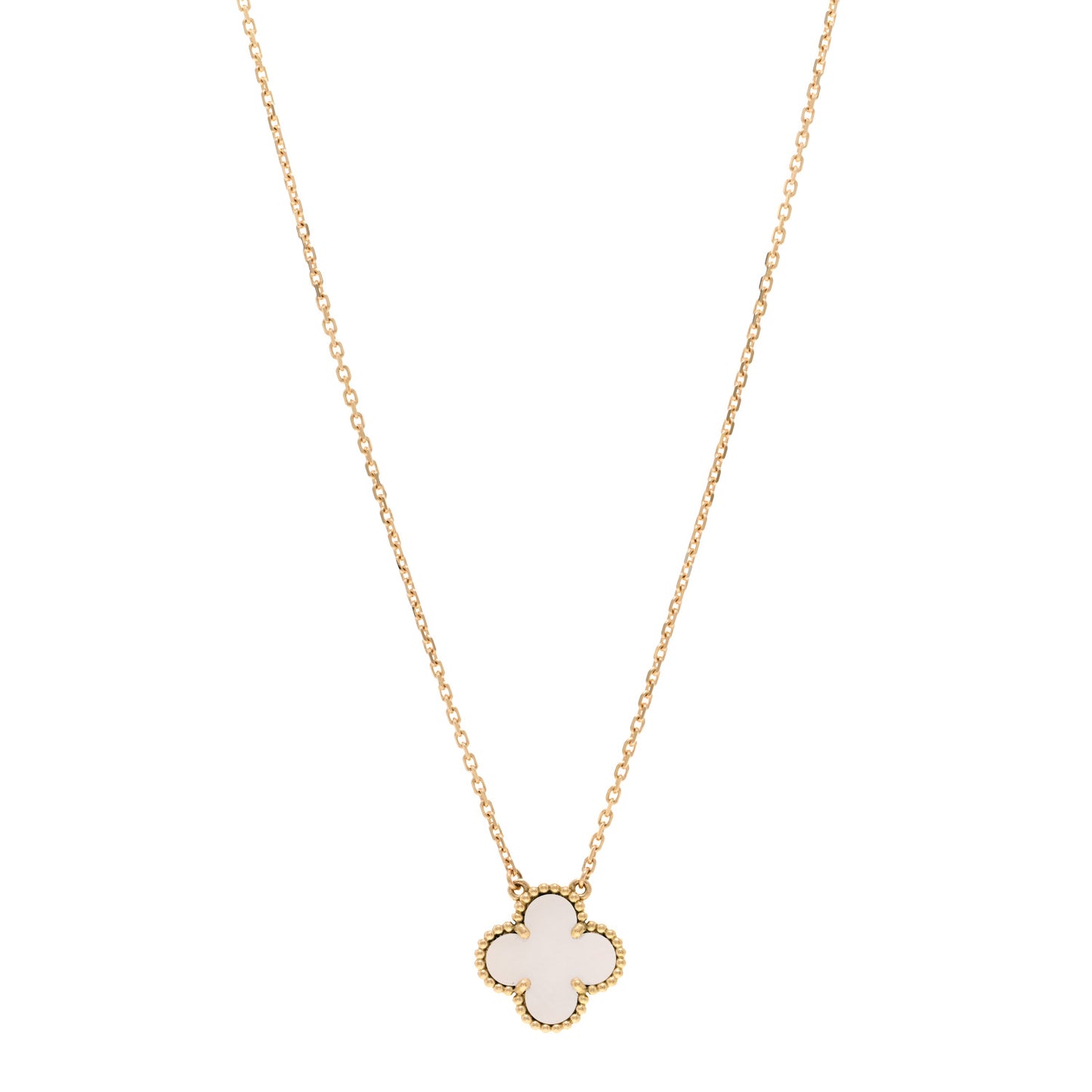 18K Yellow Gold Mother of Pearl Vintage Alhambra Pendant Necklace