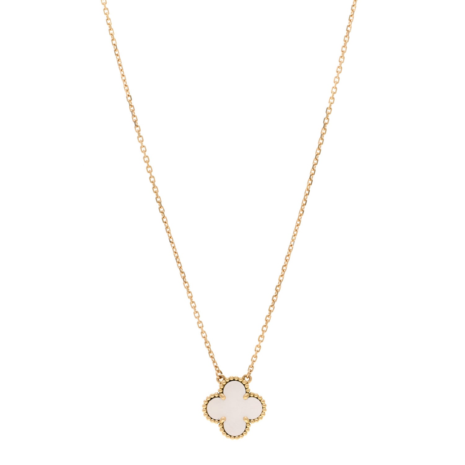 Van Cleef & Arpels 18K Yellow Gold Mother of Pearl Vintage Alhambra Pendant Necklace 1 of 5