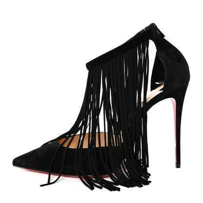 Christian Louboutin Veau Velours Fringe Courtain 100 Pumps 40 Black 1 of 10
