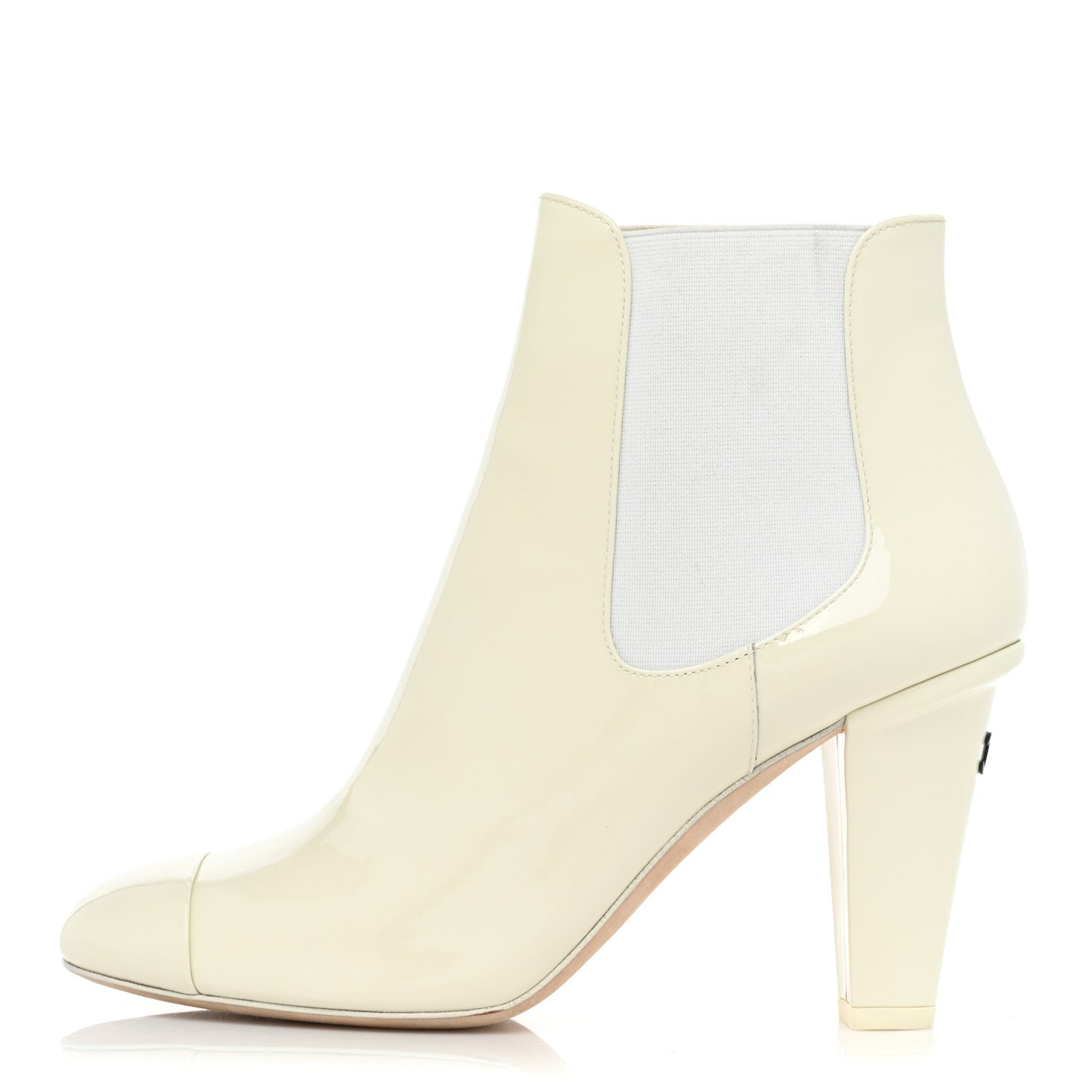 Lambskin Patent Cap Toe Ankle Boots 38.5 White