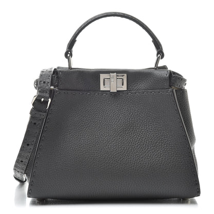 Fendi Cuoio Romano Selleria Bi-Color Mini Peekaboo Iconic Satchel Asfalto Latte 1 of 11