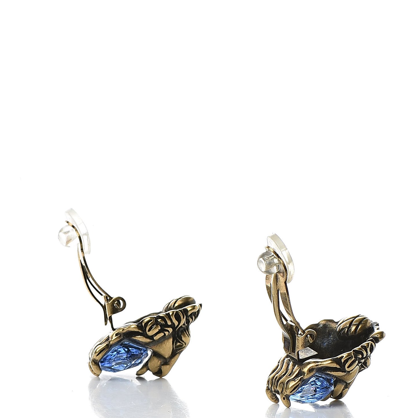 Crystal Lion Head Earrings Blue Sapphire