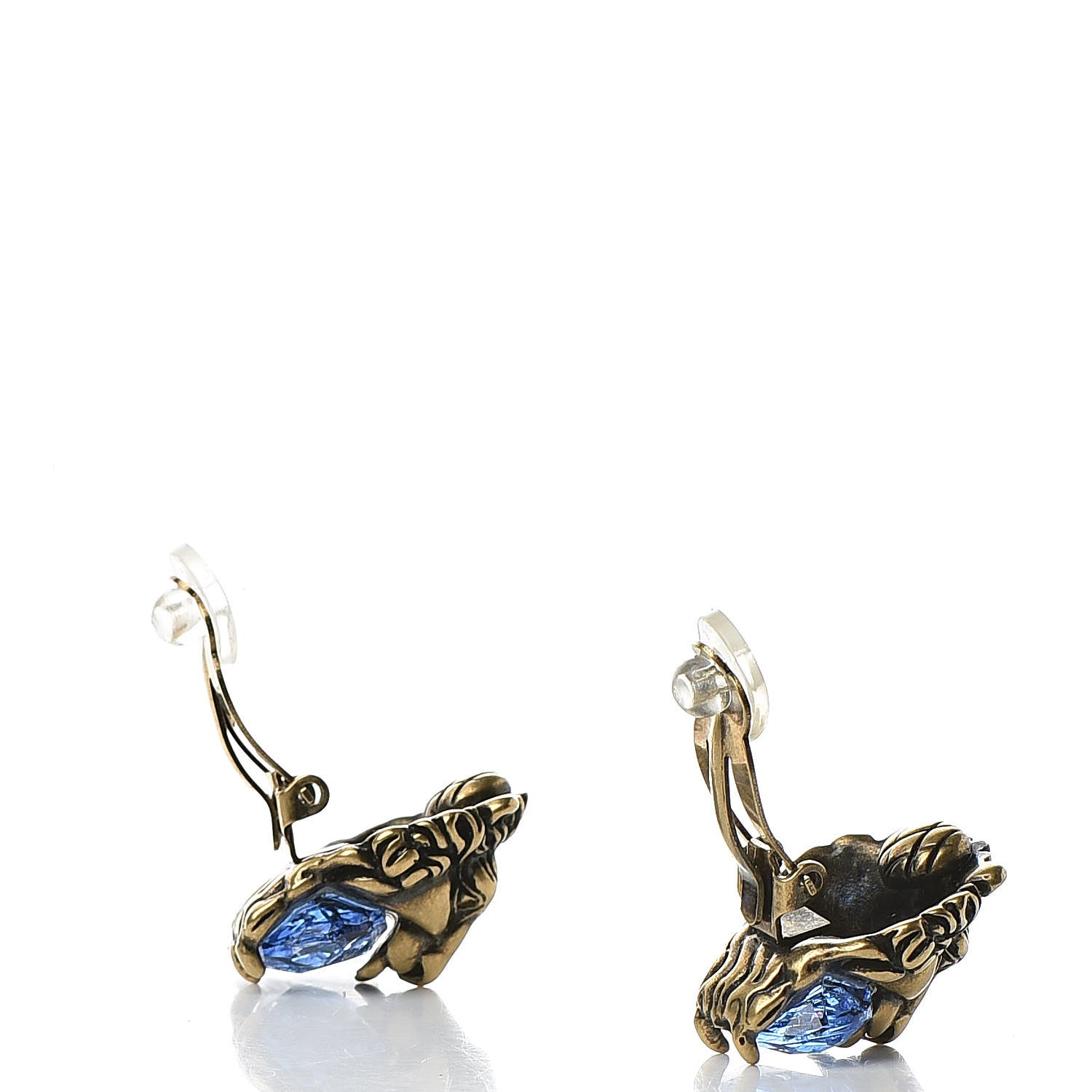 Gucci Crystal Lion Head Earrings Blue Sapphire 3 of 5