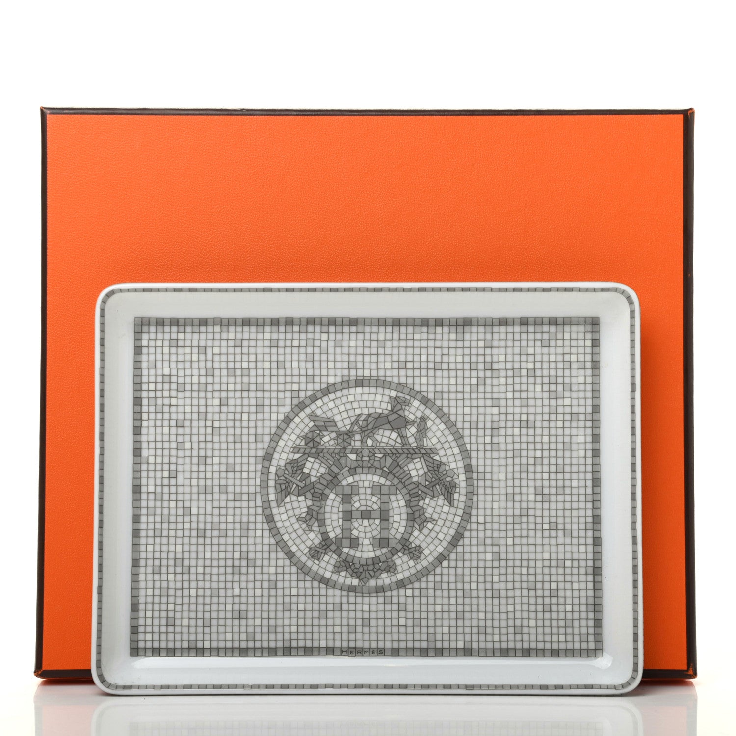 Hermes Porcelain Mosaique Au 24 Sushi Plate Platine 6 of 6
