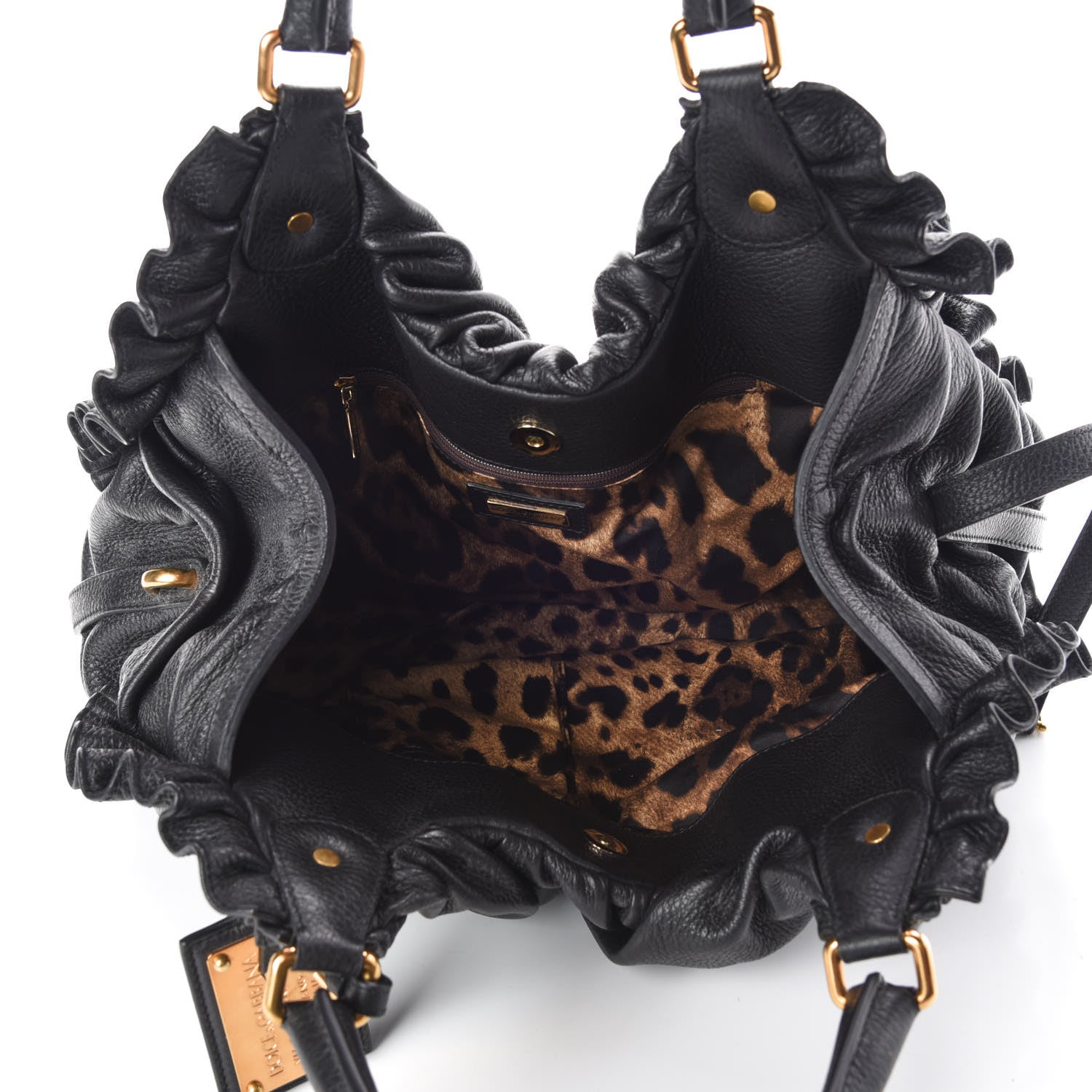 Dolce & Gabbana Calfskin Ruffled Miss Rouche Tote Black 7 of 8