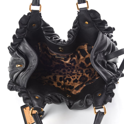 Dolce & Gabbana Calfskin Ruffled Miss Rouche Tote Black 7 of 8