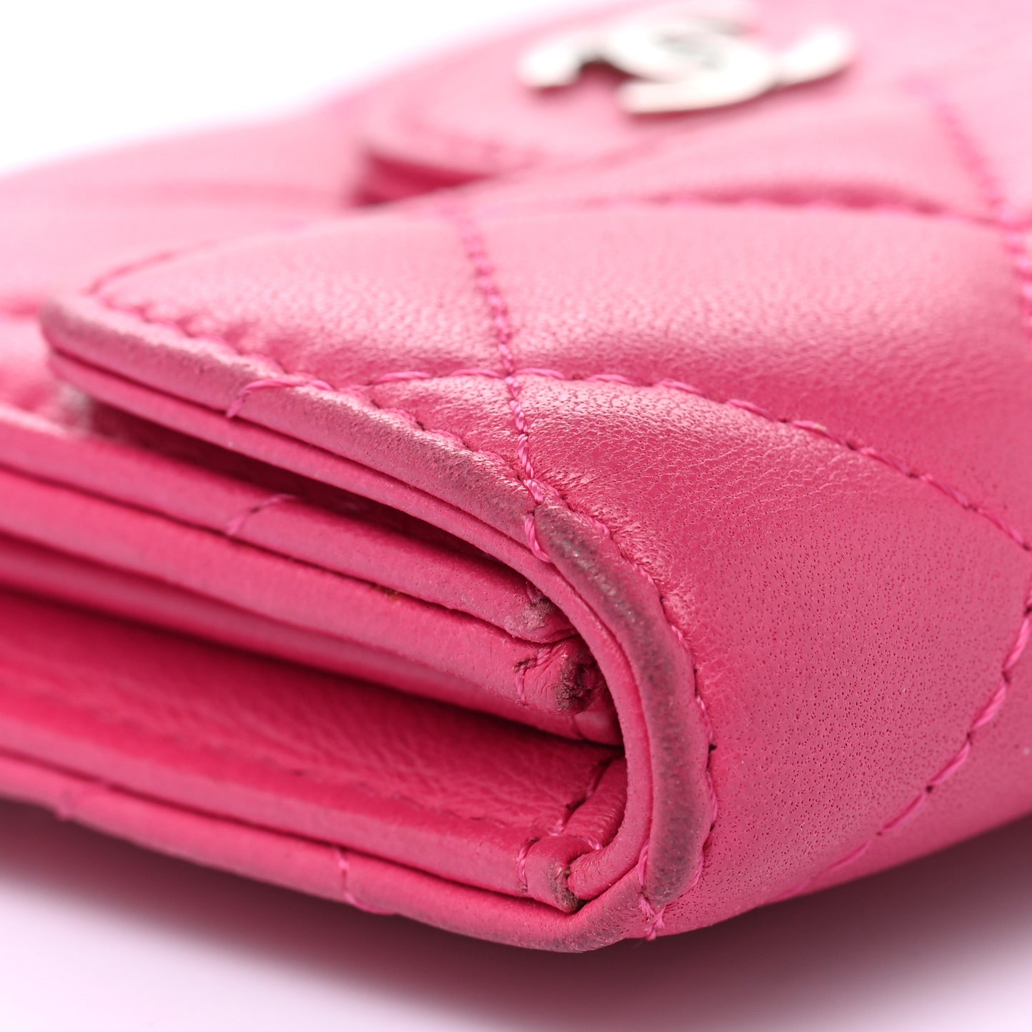 Lambskin Quilted Flap Card Holder Wallet Pink