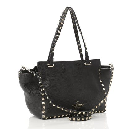 Valentino Garavani Grained Calfskin Small Rockstud Tote Black 3 of 9