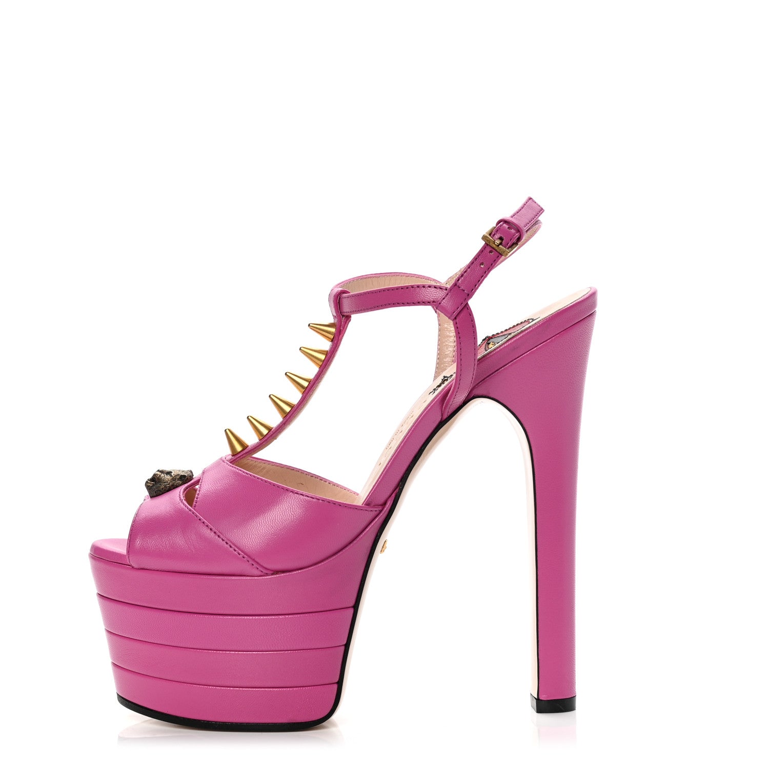 Gucci Malaga Kid Angel T-Strap Platform High Heel Sandals 36 Rododendro 1 of 9