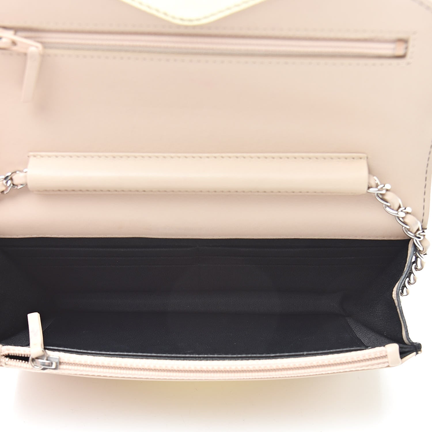 Chanel Metallic Lambskin Chevron Wallet On Chain WOC Black Beige 5 of 15