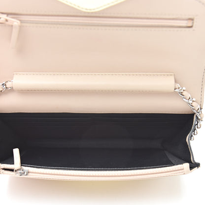 Chanel Metallic Lambskin Chevron Wallet On Chain WOC Black Beige 5 of 15