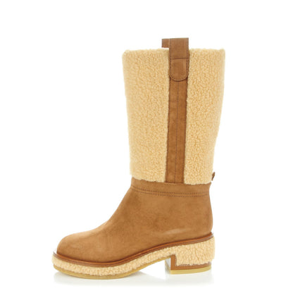 Chanel Shearling Suede Calfskin High Boots 35 Brown Beige 1 of 8