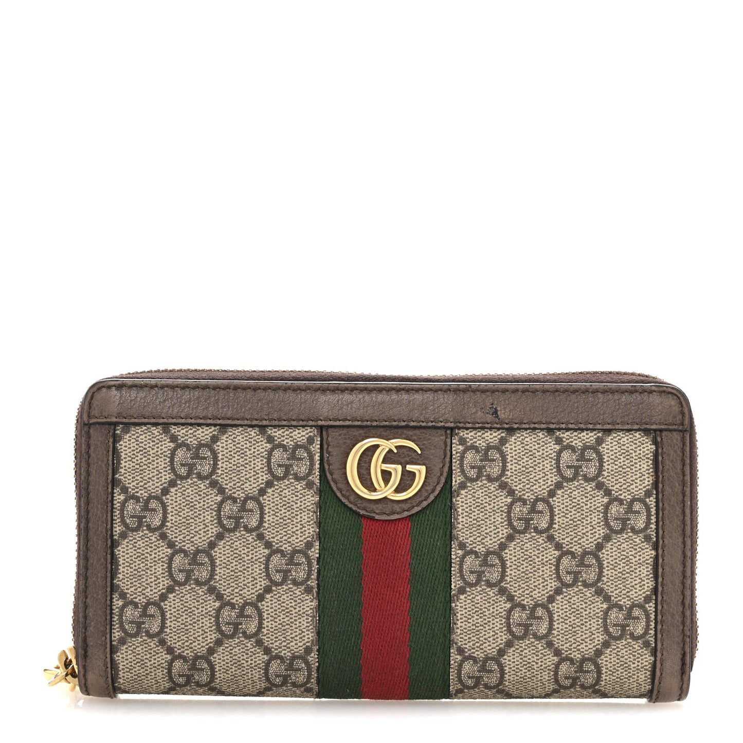 GG Supreme Monogram Web Ophidia Zip Around Wallet Brown