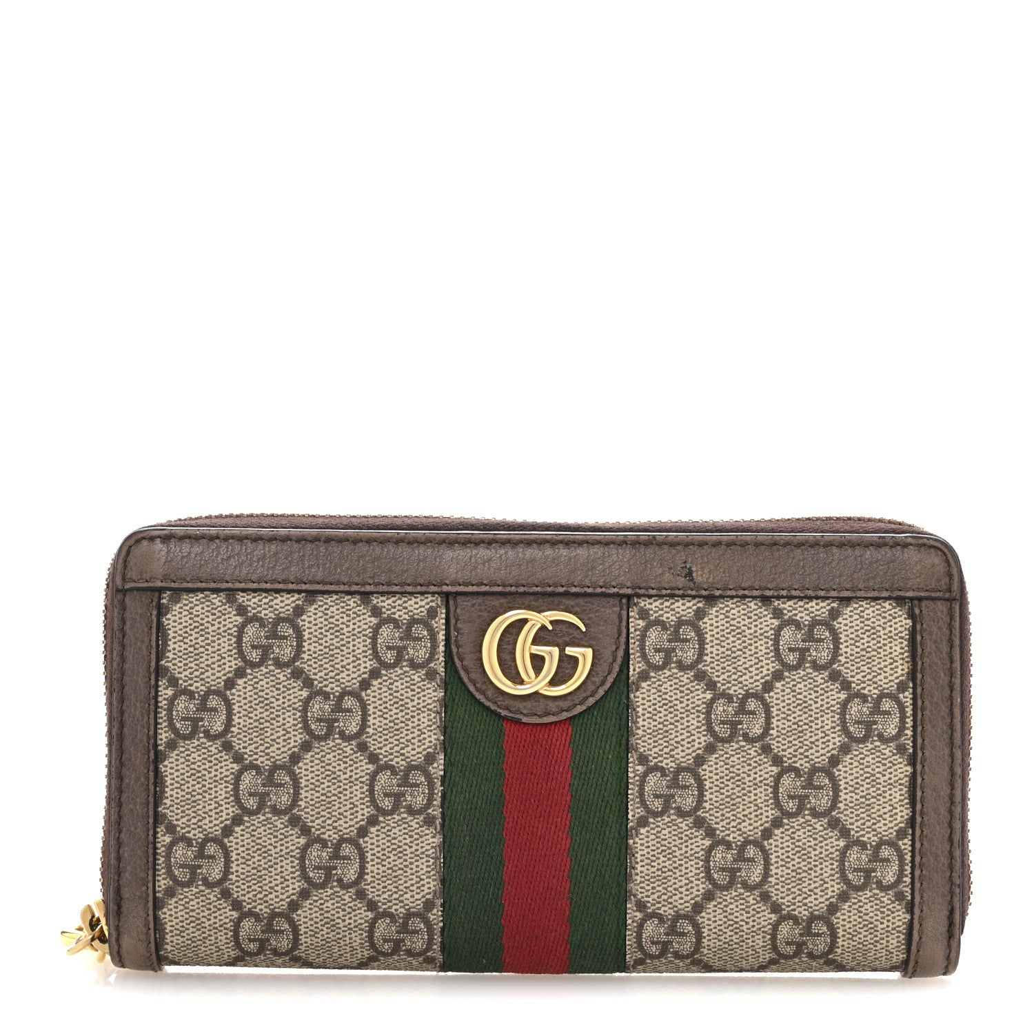 Gucci GG Supreme Monogram Web Ophidia Zip Around Wallet Brown 1 of 10