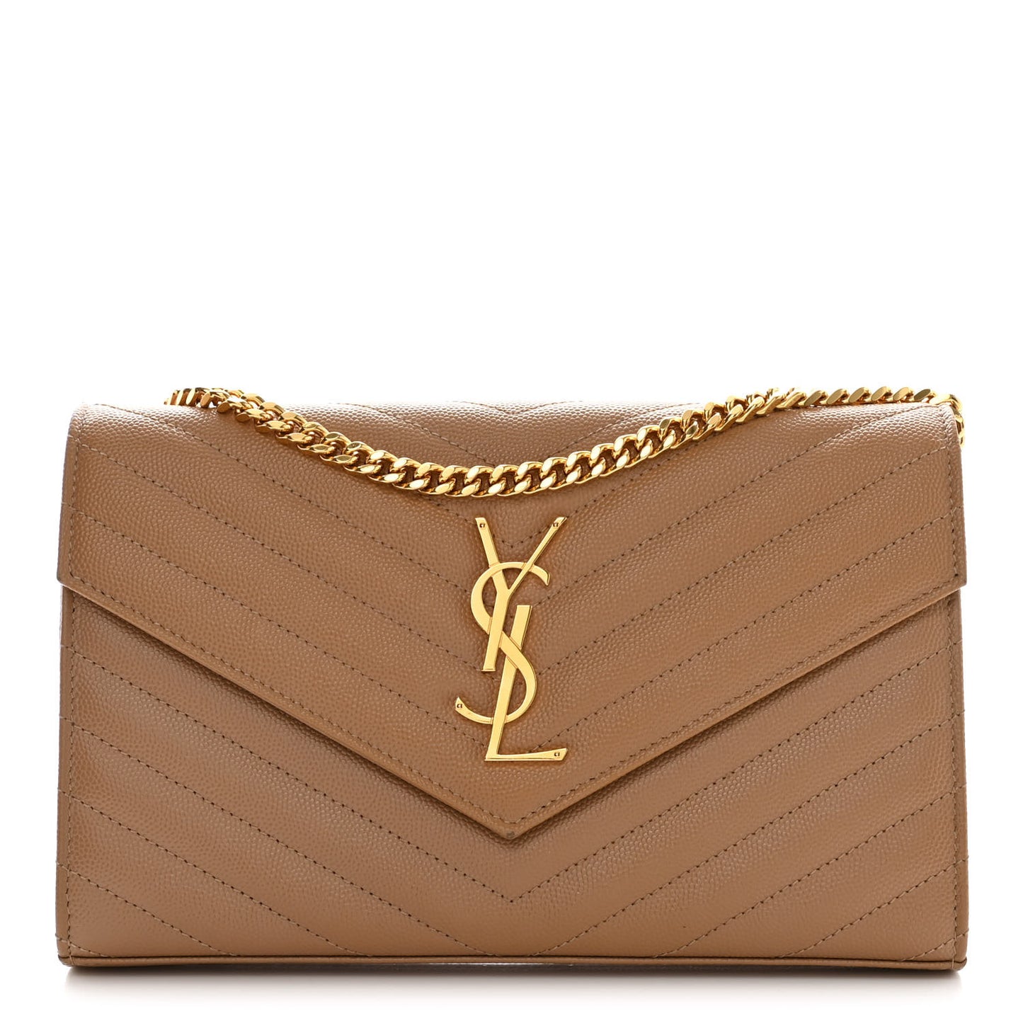 Grain De Poudre Matelasse Chevron Monogram Chain Wallet Dark Natural
