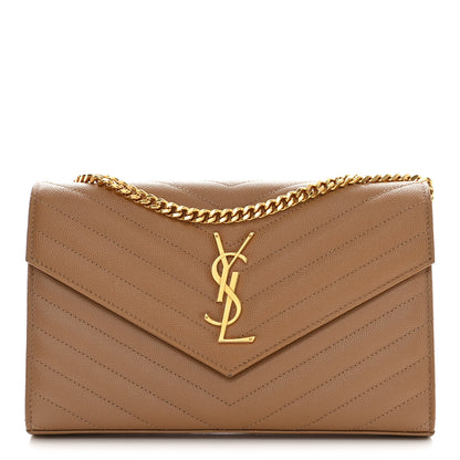 Saint Laurent Grain De Poudre Matelasse Chevron Monogram Chain Wallet Dark Natural 1 of 13