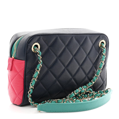 Chanel Goatskin Quilted Tri-Color Small In & Out Camera Case Navy Turquoise Pink 3 of 11