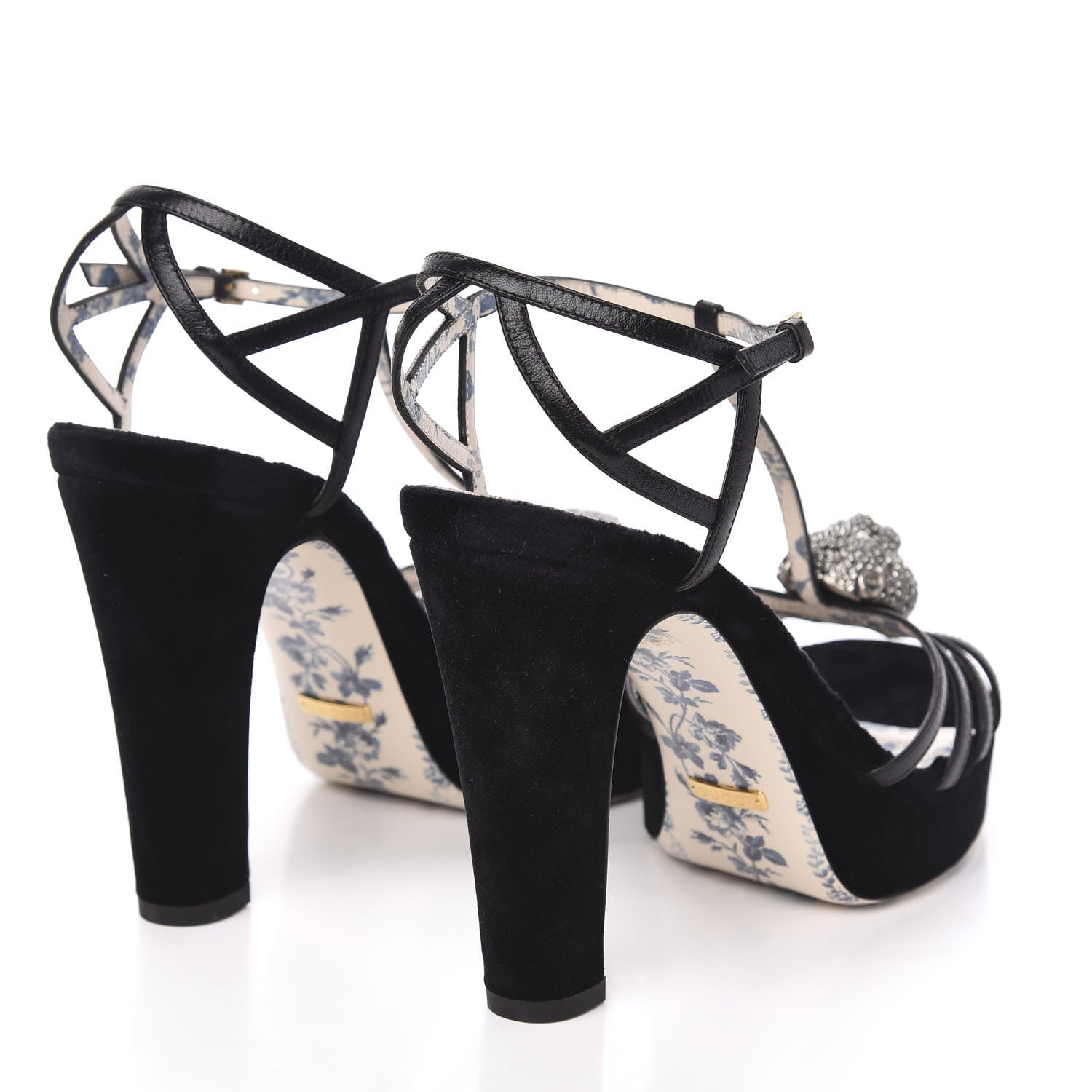 Gucci Velvet Malaga Kid Elias T-Strap Platform High Heel Sandals 38.5 Black 4 of 10