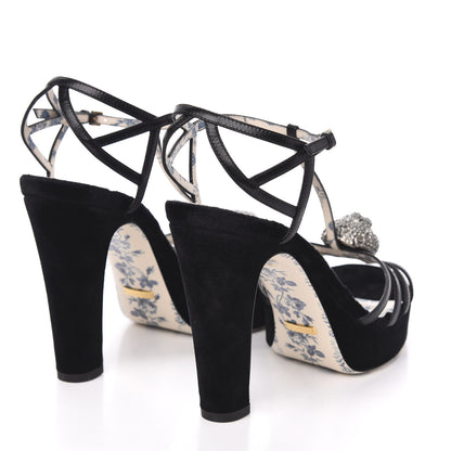 Gucci Velvet Malaga Kid Elias T-Strap Platform High Heel Sandals 38.5 Black 4 of 10